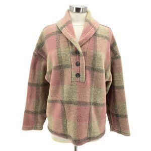 Xirena Womens Medium Jacket Sweatshirt Karsyn Pullover in Mink Rose Fleece Plaid